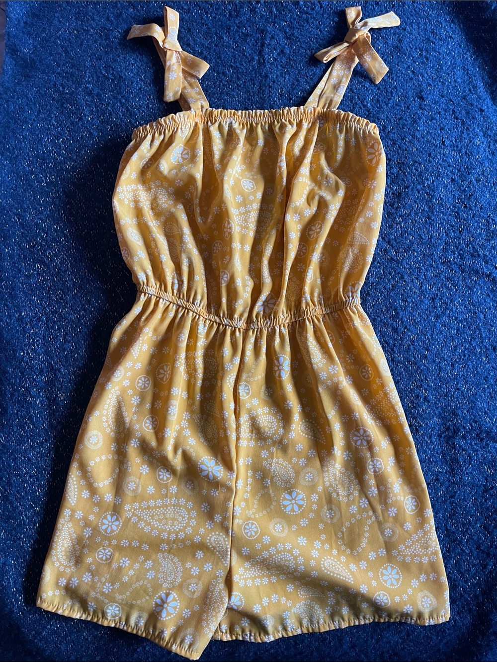 Yellow Paisley Tie-Shoulder Romper
